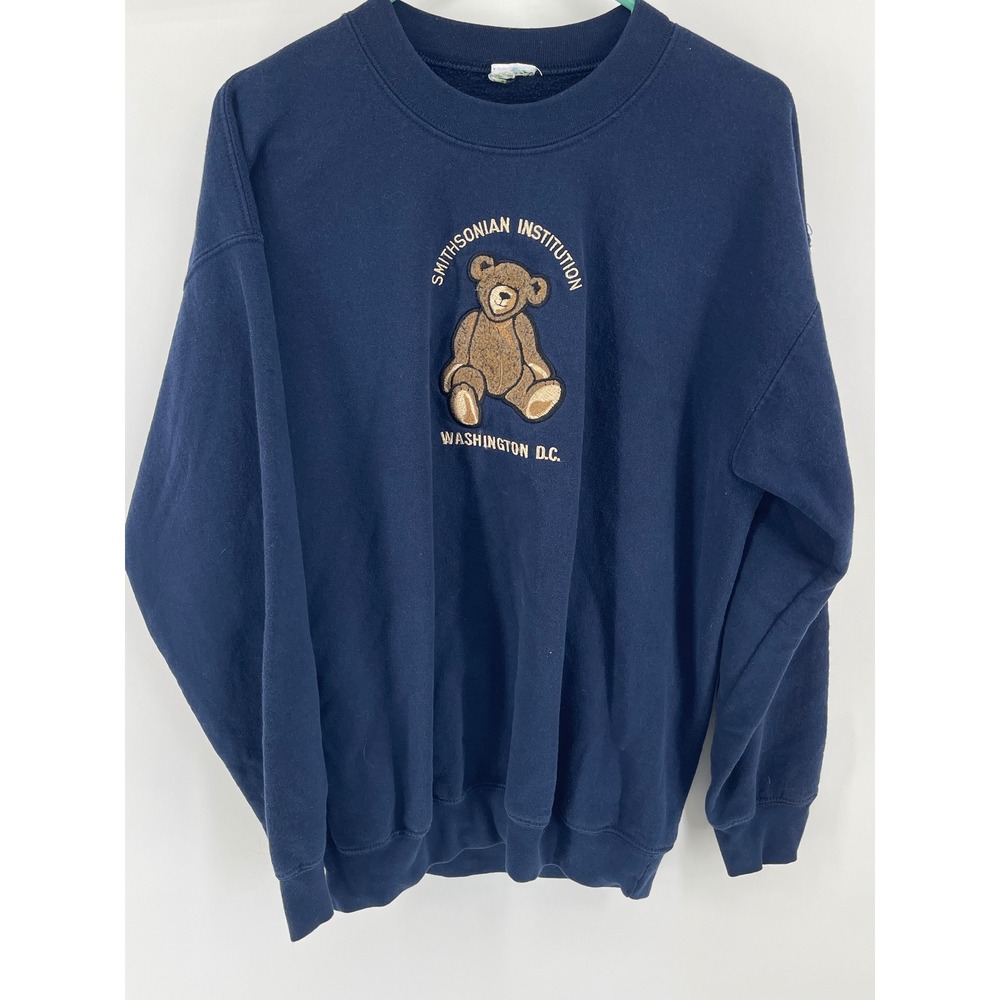 Smithsonian Institution Sweatshirt Unisex Large Navy Blue Museum Teddy Bear